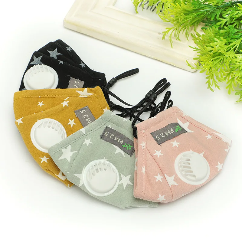 
Fast delivery kids cotton cartoon design maskes with filter valve washable reusable maskes PM2.5 outdoor fashion facemask 