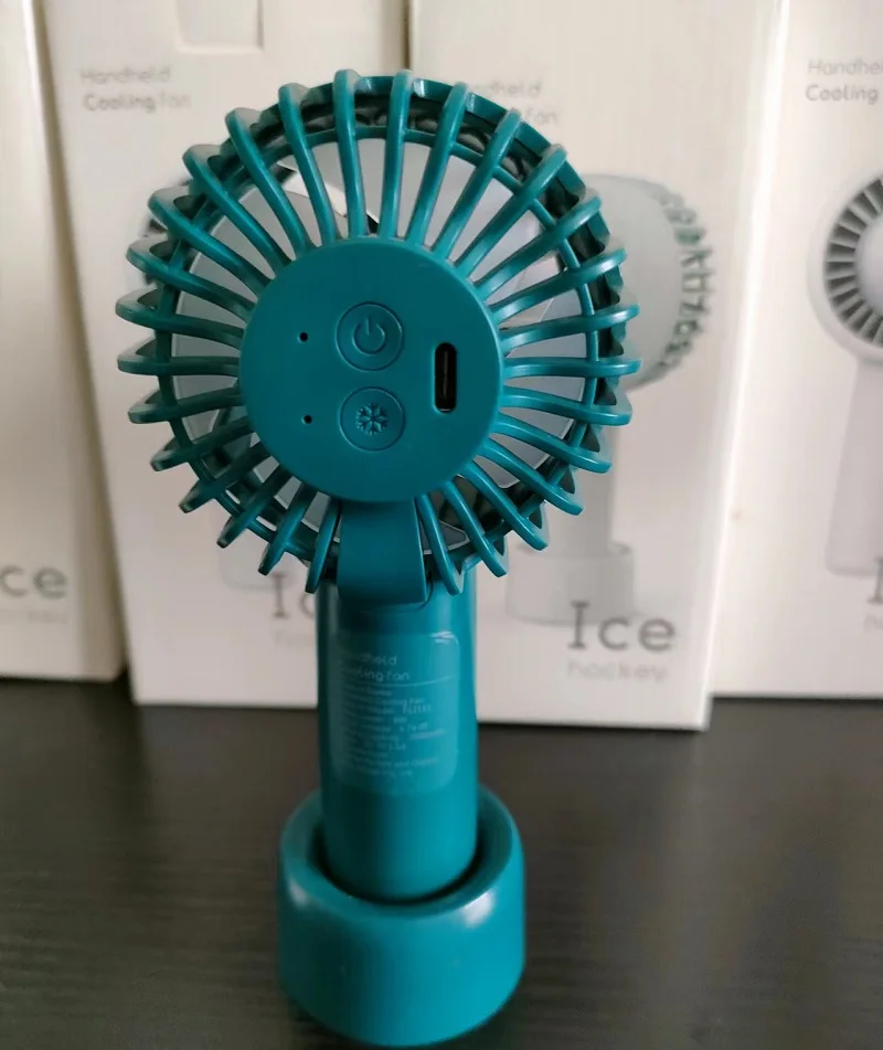 Air Ice Cooling Hand Fan USB Fan Stand Table Desktop Mini Cooling Blower Rechargeable Portable Fan Nice Gift