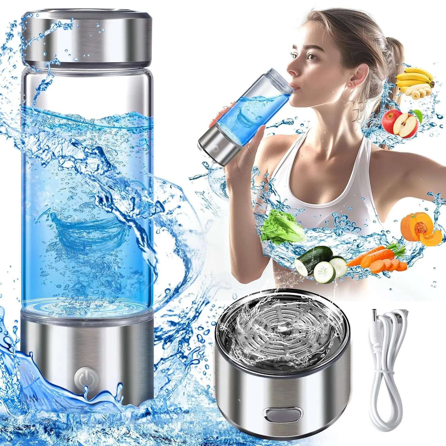USB Rechargeable Hydrogen Water Generator 400ml Hydrogen Water Bottle Hydrogen Rich Water Glass Health Cup for Home Travel