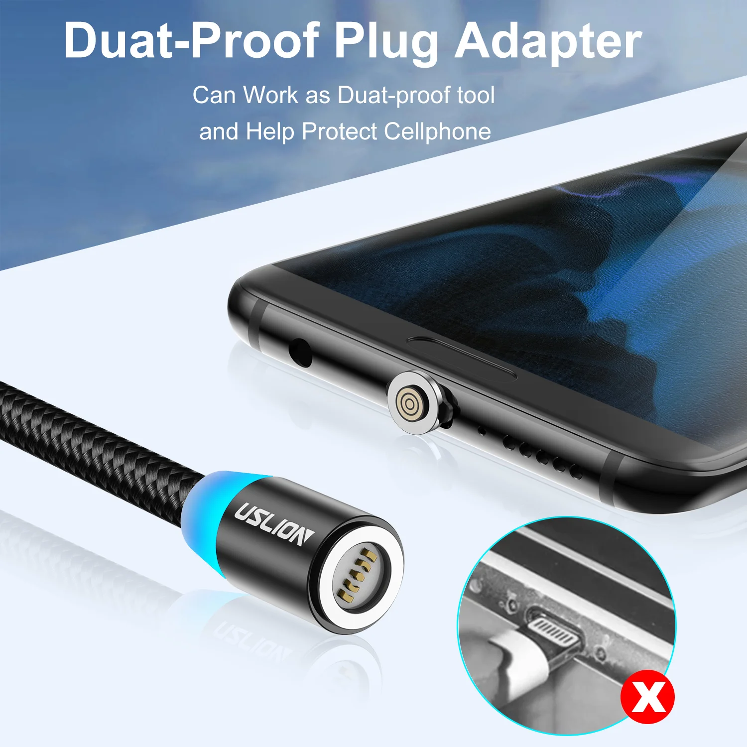 USLION 3 в 1 8-Pin Type C Micro 360 градусов светодиодный нейлоновый Плетеный Магнитный USB-кабель для быстрой зарядки Android