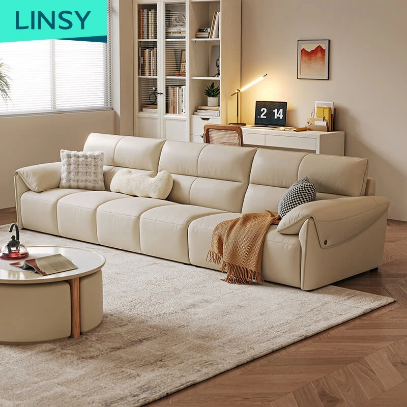 European Chesterfield Style 4-Seater Beige Leather Sofa Minimalist Design for Home or Hotel Use PS060-D Living Room Furniture