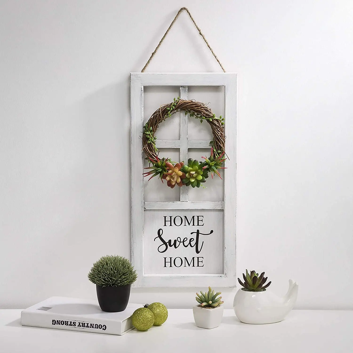 JUNJI Home decoration walls billboards Wooden sign Home sign with wreath entryway or porch decor home sign
