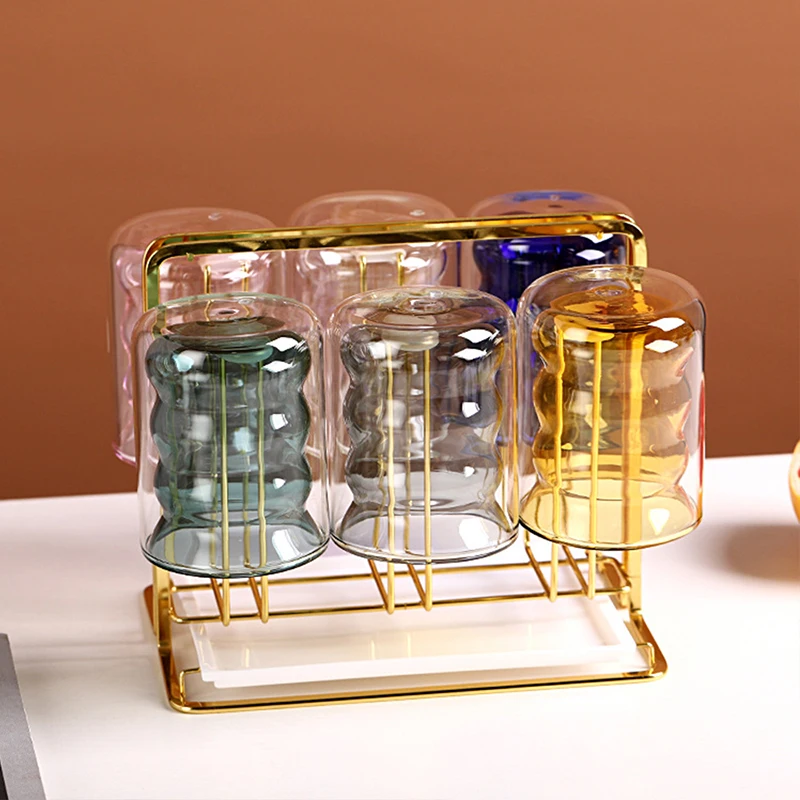 Amazons Hot Selling Vintage Drinking Glasses 10 Oz Ribbed Glassware Wave Shape Glass Cup Ripple Glass Cup for Coffee Beer