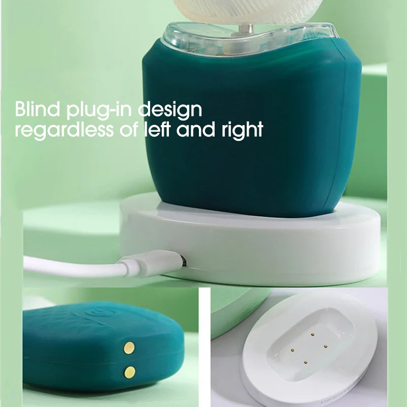 Waterproof Food Grade 360 Degrees Automatic Brush Silicone Rechargeable Ultrasonic Teeth Whitening U Shape Electric Toothbrush