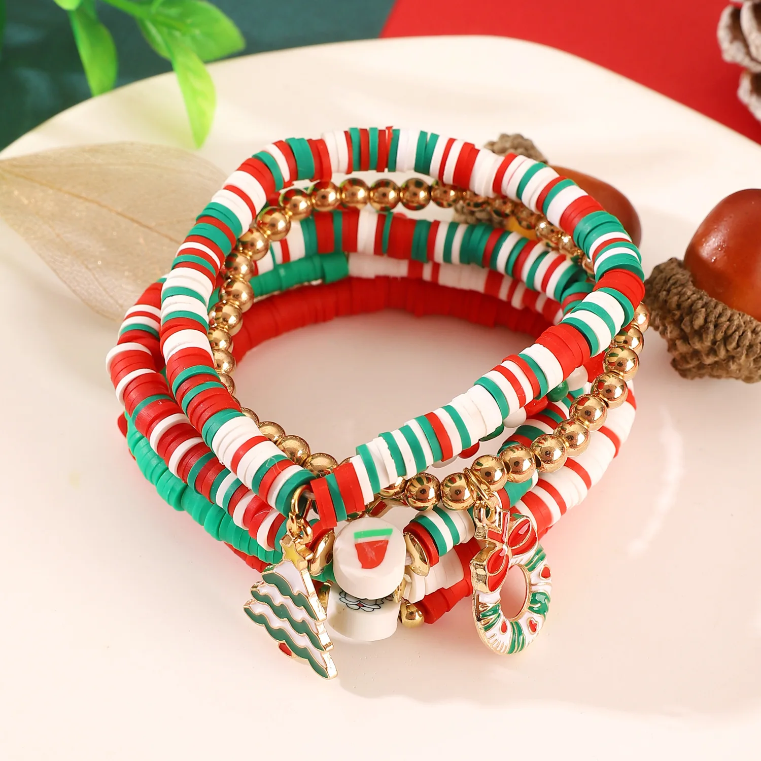 Christmas Decoration Clay Bead Waterproof Chain Elk Snowman Sock Bell Snow Santa Tree Fashion Jewelry Bracelets Gift