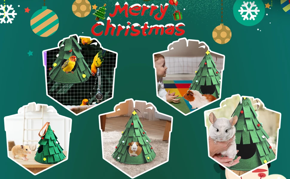 Small Pet Xmas Tent Rabbit Hamster House Large Guinea Pig Cage Animal Bed Accessories Felt Nest