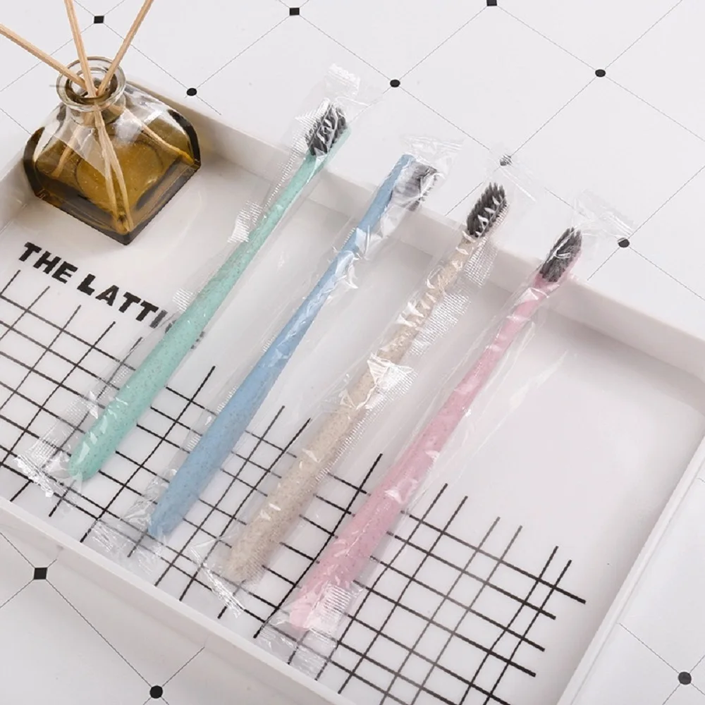 ECO-Friendly disposable wheat straw  toothbrush with toothpaste hotel toothbrush