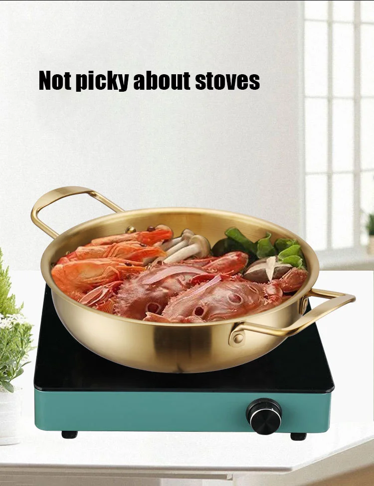 Seadfood Paella Pans golden cooking non stick stainless steel double ear Korean handle pot frying pan