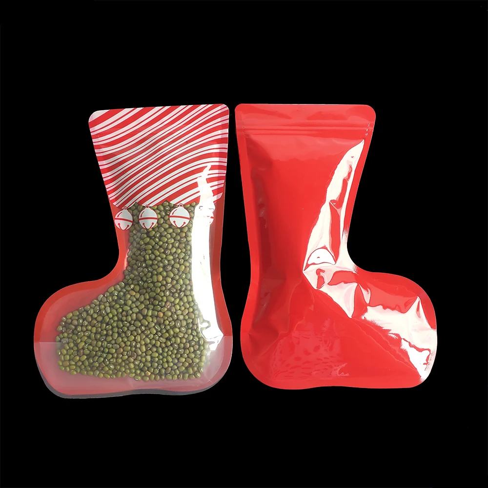 Christmas Stockings Special Shaped Candy Packaging Mylar Bags Wholesale Plastic Zipper Christmas Bag For Gummies