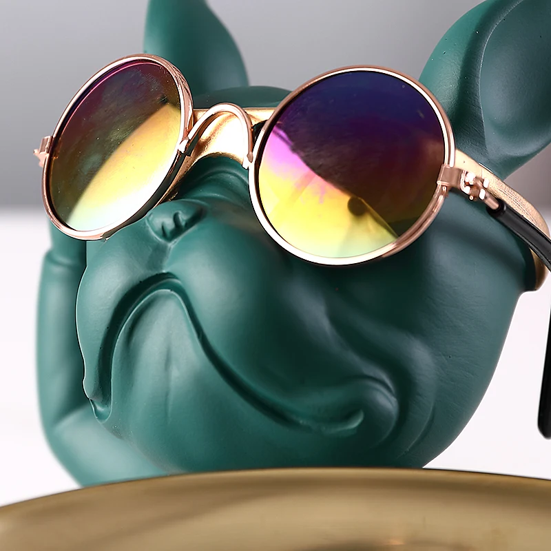 Cool Dog statue with tray French Bulldog Piggy bank Figurine Candy Fruit Plate Home Decoration Table Living Room Decor Money Box