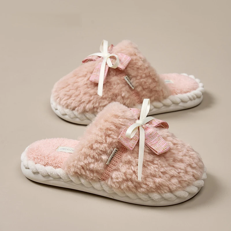 Fairy Style Plush Slippers For Autumn And Winter New Indoor Anti Slip High-End Butterfly Cotton Slippers Wholesale