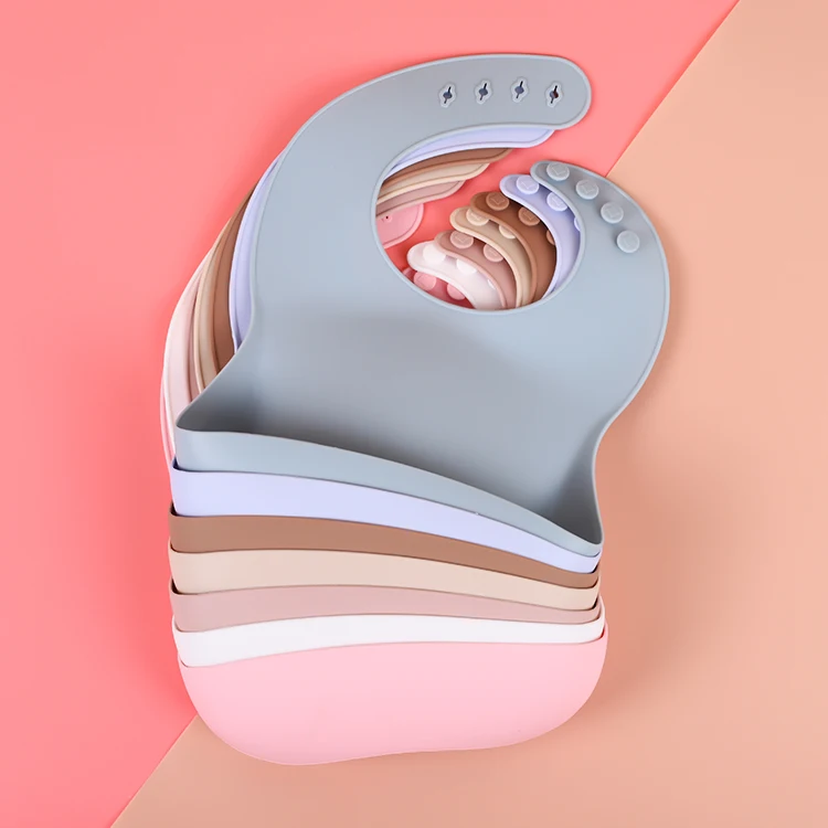 BPA Free Waterproof Silicone Bib With Food Catcher Wholesale Feeding Supplies Baby Silicone Bibs