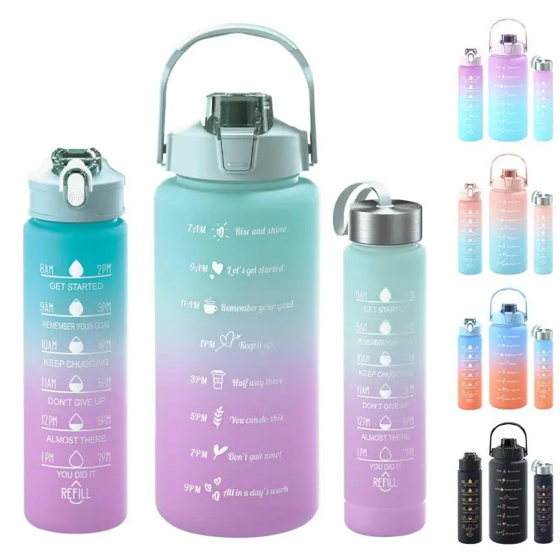 2 л 3 в 1 одна бутылка для напитков Juego De Botellas Agua набор шт. Мотивационная походная пластиковая воды с соломенной крышкой