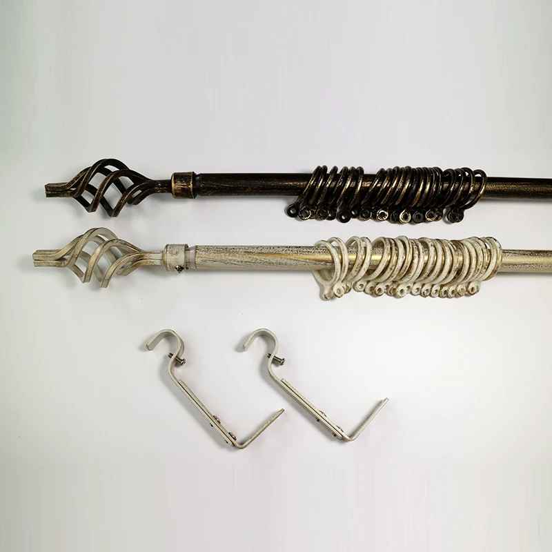 Top Quality Low Price Adjustable Twisted Designs Curtain Poles Finials Head Creative Antique Metal Curtain Rod Set