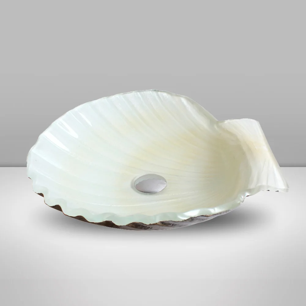 Luxury Minimalist Design Shell Shape Glass Art Basin Countertop Wash Basin Crystal Clear Bathroom Sinks