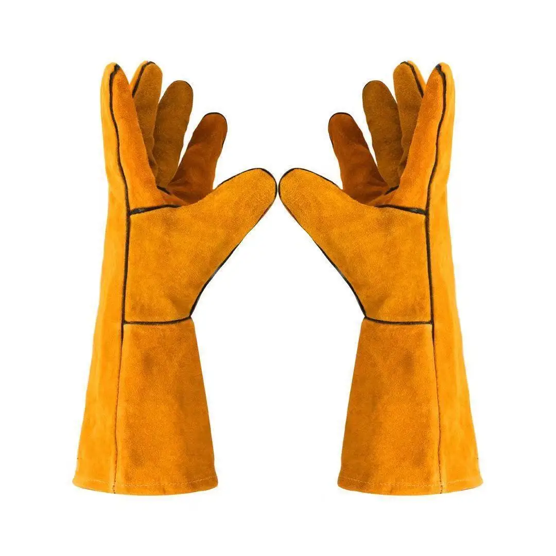 Mechanic Welding Safety Cowhide Cotton Gloves Long Neck Thickened Cut Welder Leather Labor Protection Work Gloves