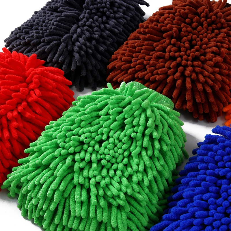 customized logo wholesale microfiber car wash mitt chenille car wash gloves 18*24cm  scratching free car cleaning gloves