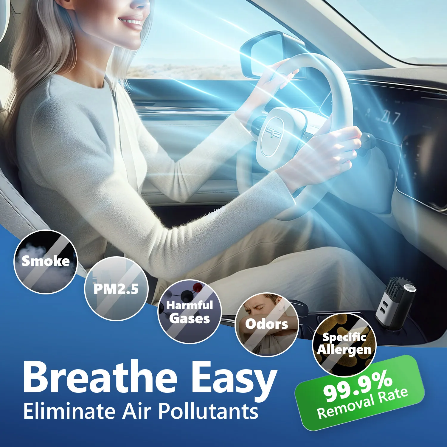 New Best Seller Combo Multifunction Plug in Quick Charging Dual USB Ports Phone Charger Mini Car Air Purifier