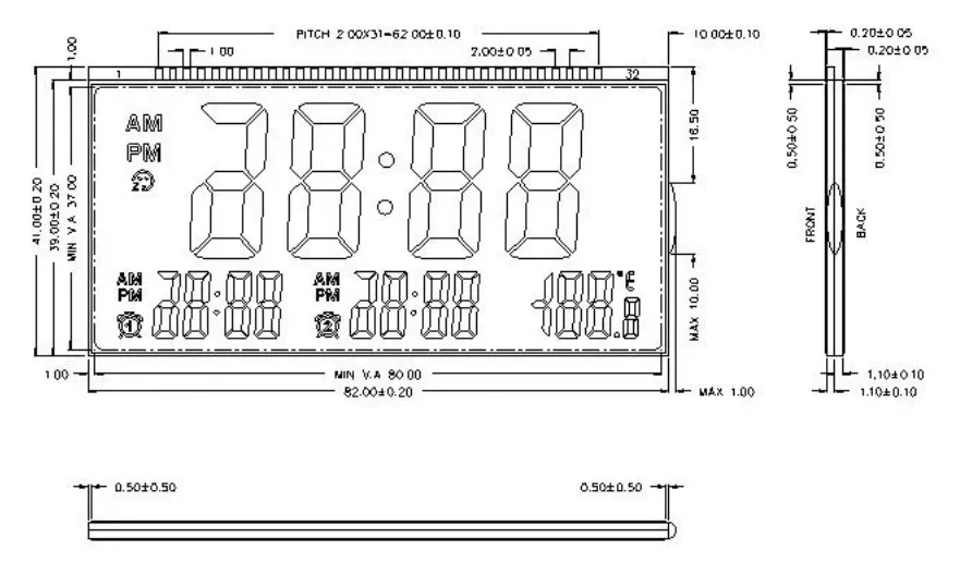 Customized LCD Screen Negative Transmissive 12 OClock Va Segament LCD Screen for Alarm Clock Display