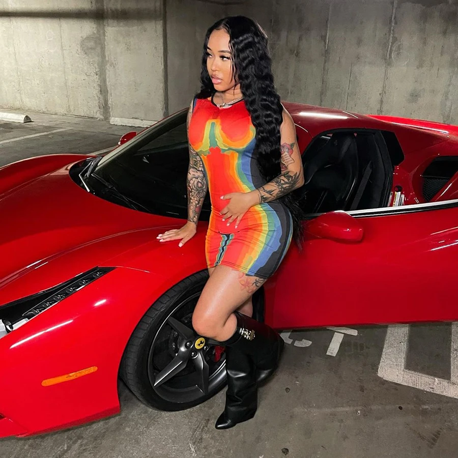 Новое поступление 2022, летняя модная одежда для вечеринок и клубов, облегающее мини-платье без рукавов с принтом, сексуальная женская одежда