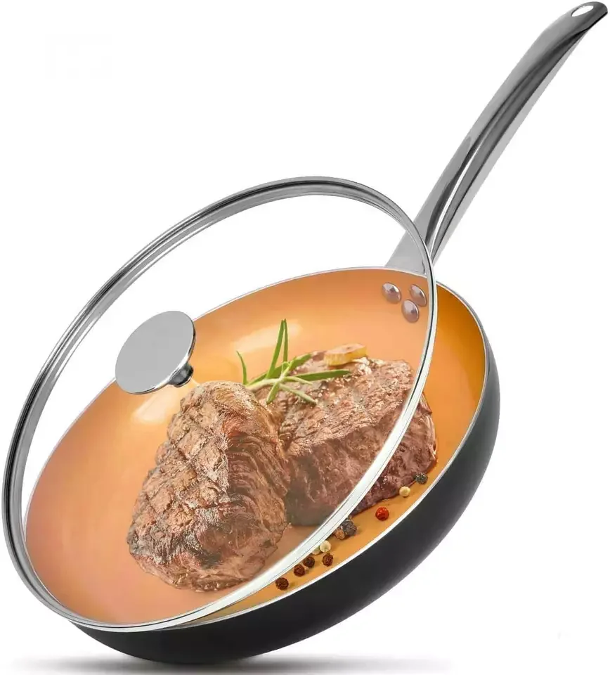 Aluminum Skillets Cookware Induction Cooking Pan  Non Stick Copper Frying Pan with Lid