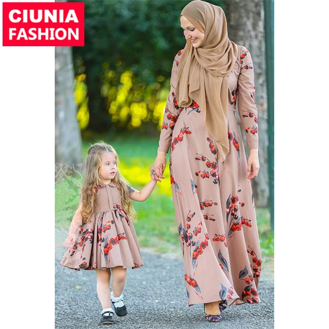 1901# New Model Kids Party Dresses For Girls Designs Muslim Kid Abaya Fashion Girl Long Sleeve Dresses Islamic Clothing