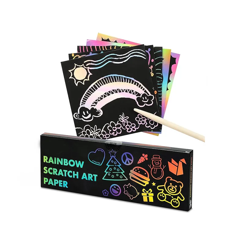 Scratch Paper Art Set 10 Sheets Rainbow Magic Scratch Art Black Scratch It Off Paper Crafts Notes Drawing Boards Sheet
