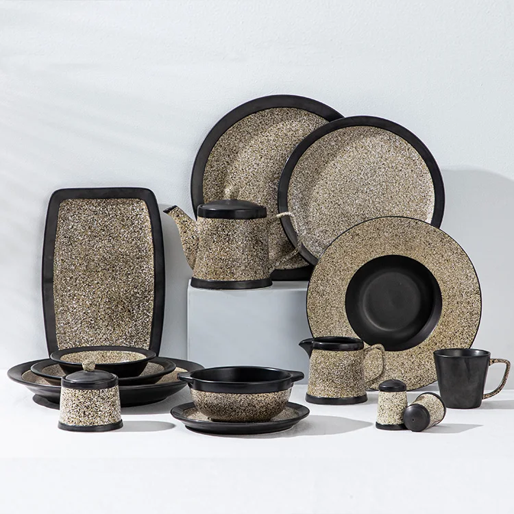 P&T Homeware OEM Customized Luxury Nordic Matte Glaze Porcelain Ceramic Kitchen Utensil Plate Dish Bowl Dinner Dinnerware Set