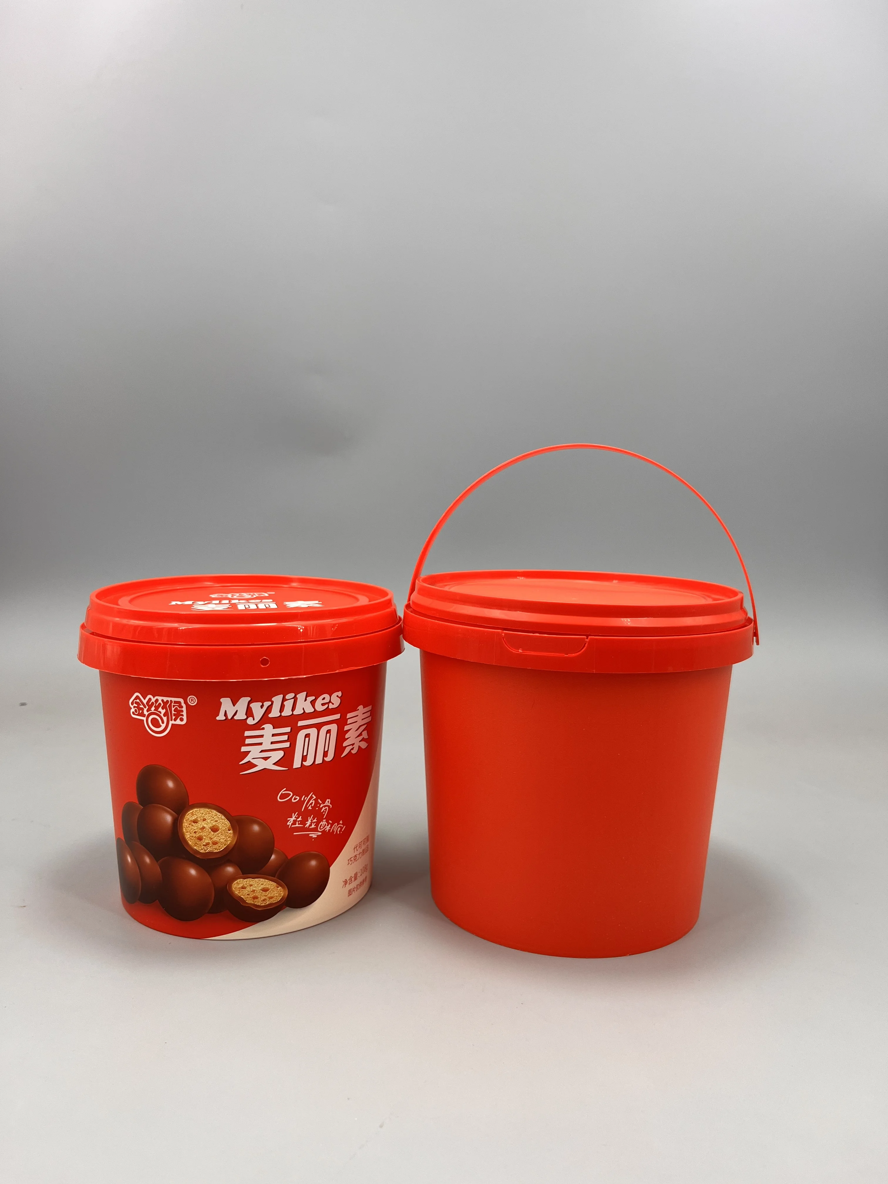 iml plastic container bucket custom in mold labeling handle container food chocolate ice cream butter plastic bucket for sale