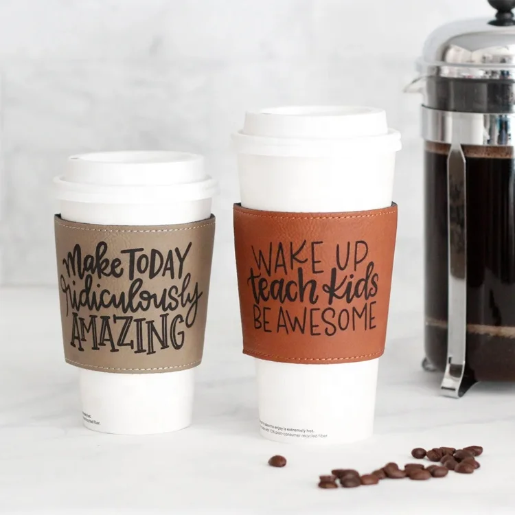 Многоразовые Персонализированные кофейные пузырьки чайные кружки портативные изготовленные на заказ с теплоизоляцией кожаные держатели для чашек