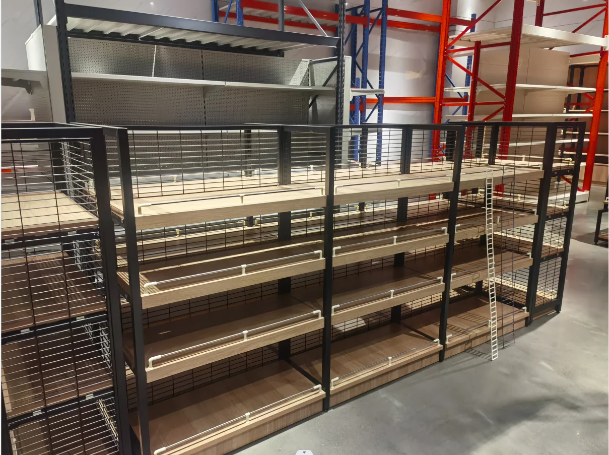 customized size  metal Wood convenience store rack Texture Grocery Rack supermarket shelf