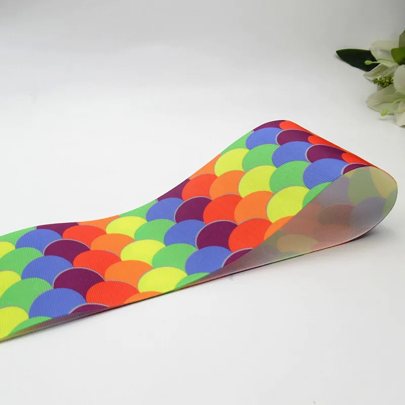 3 inch 75mm Custom Fish scales DIY Accessories Mermaid Gift Wrapping Printing Gift Ribbon for Hair Accessories