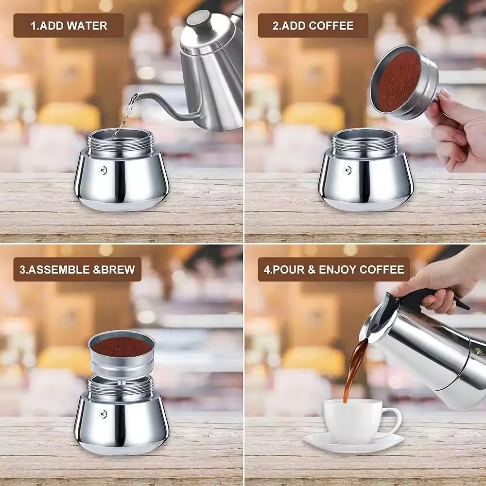 Stainless Steel Coffee Maker Customize Gas Stove Coffee Brewing Moka Pot Classic Espresso Electric Stove Moka Pot