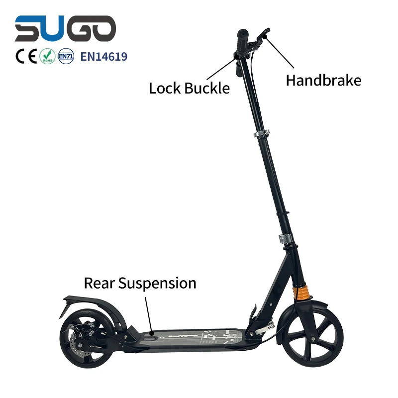 200mm Wheels Foot Brake Scooter for Kids Steel Frame Kick With Rear Suspension