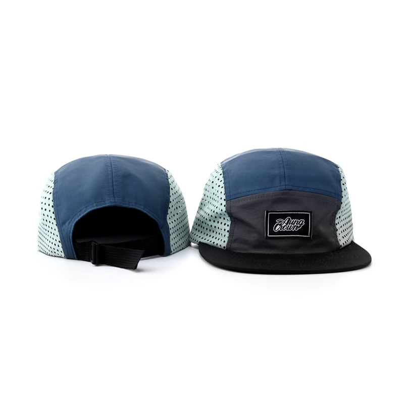 OEM Custom Breathable Mesh Cap Camp 5 panel Running Hat Nylon Sport Camper Hats With Printing