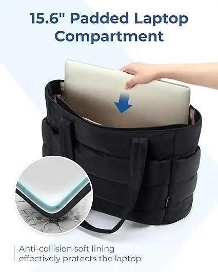 Lightweight Polyester Tote Bag for Women Puffy Design for Travel Work Beach Gym or Shopping with Fun Letter Pattern