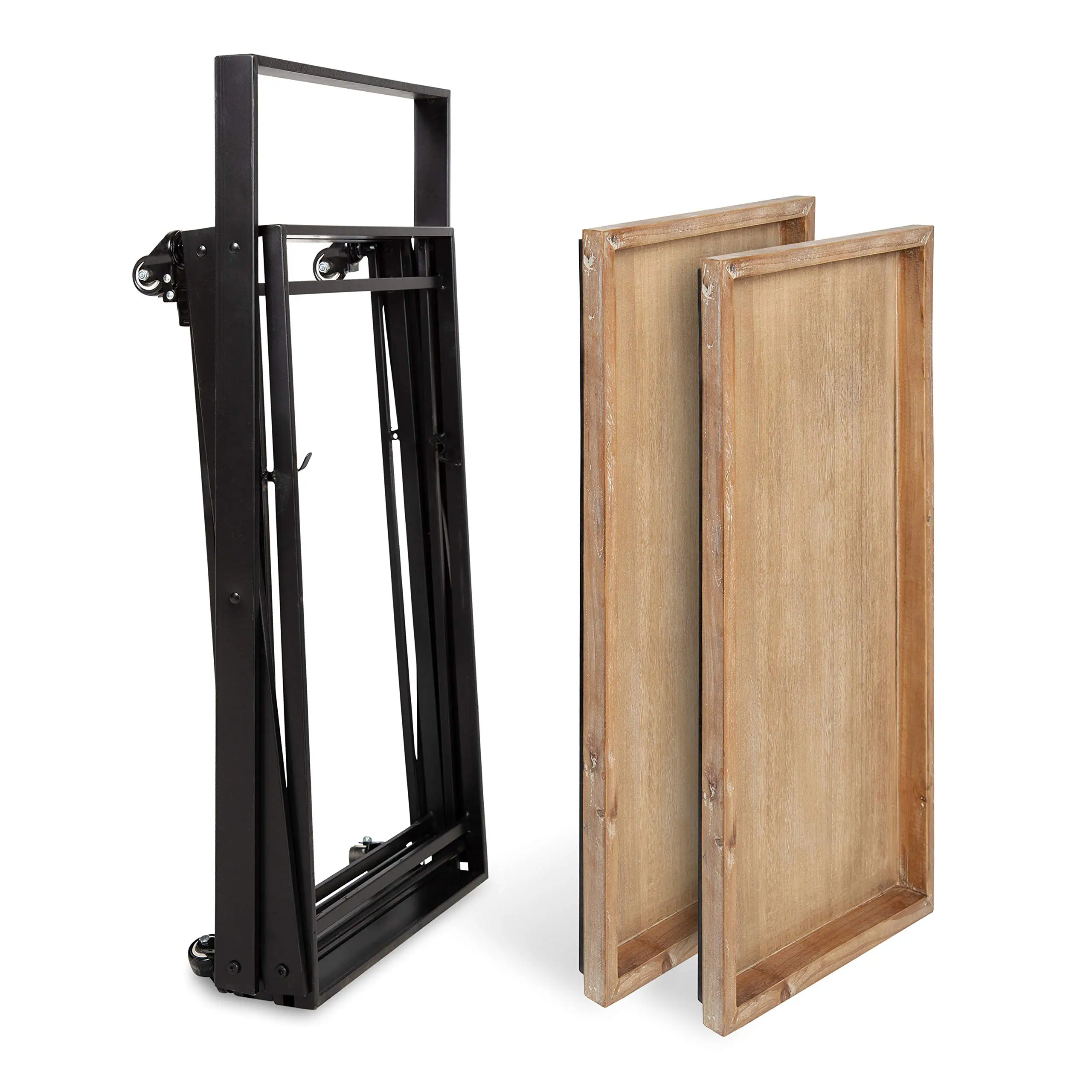 Kitchen Serving Trolley Hotel Cart Trolley Wooden Rolling 2-Tier Bar Cart in Black Finish Entertainment Cart,