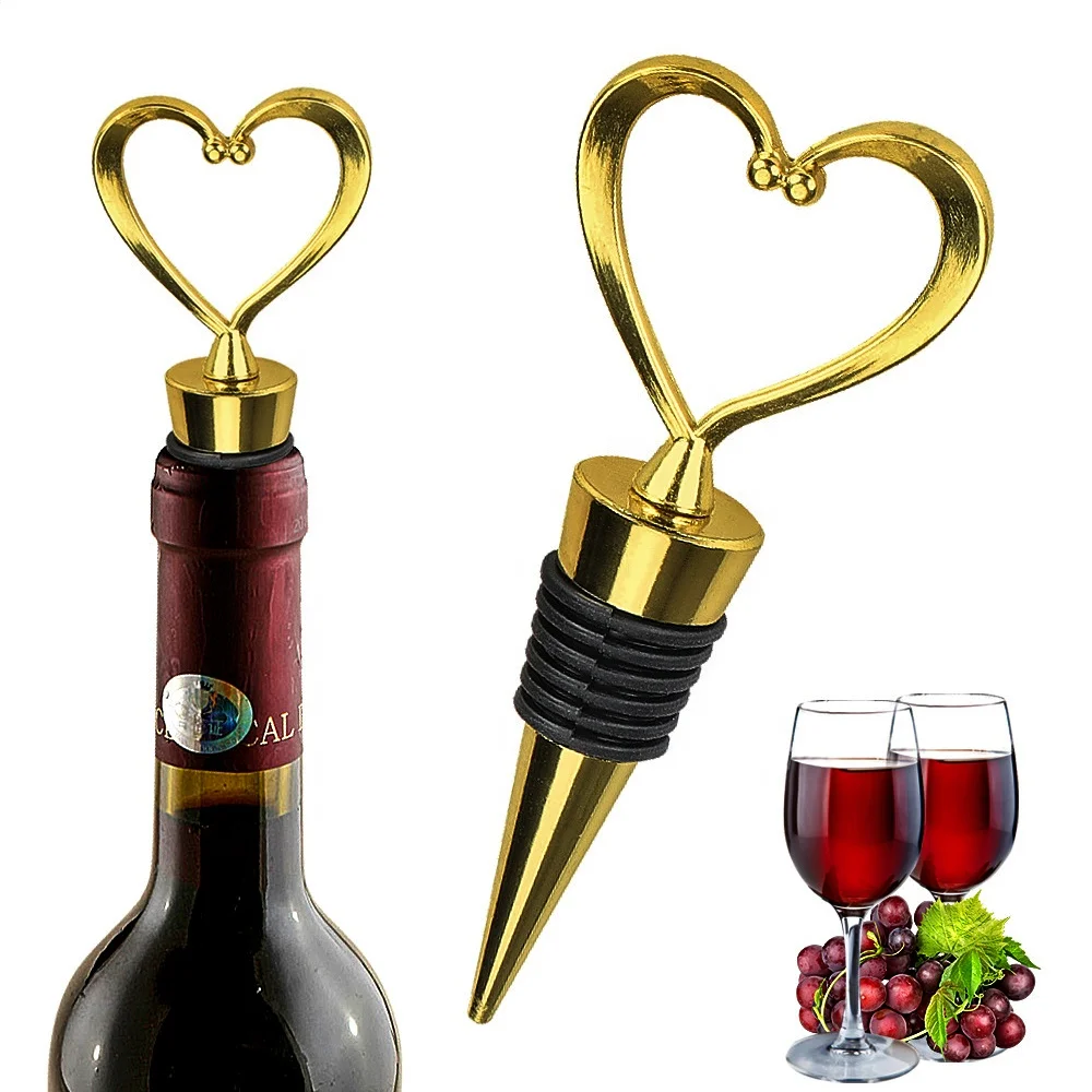 Custom Design Love Heart Shaped Wine Bottle Stoppers For Wedding Party Gifts Metal & Silicone Wine Stopper