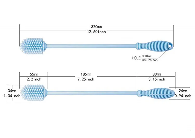 Multifunctional bpa free reusable food grade silicone bottle cleaning brush