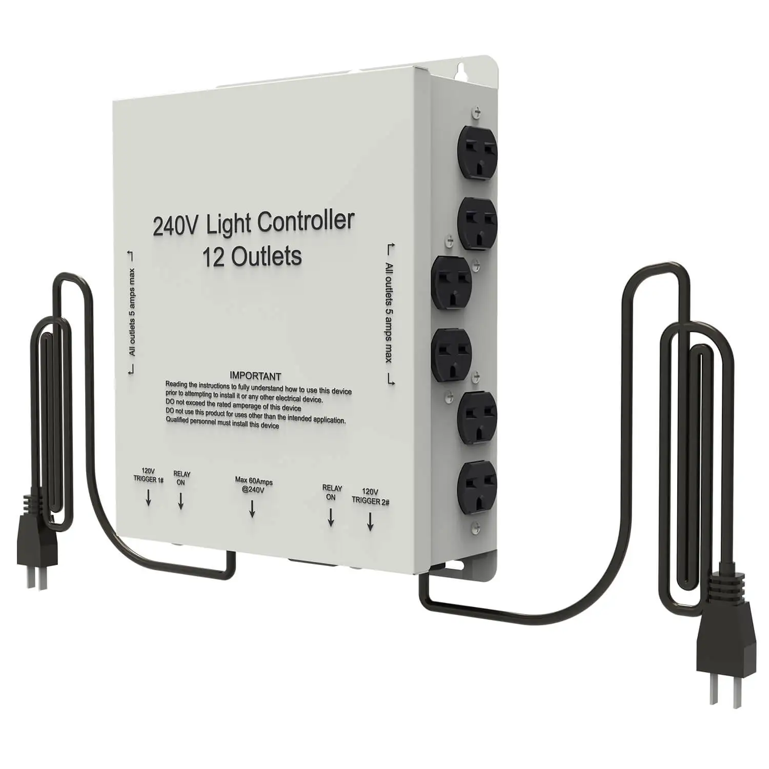 Chin-Up Hydroponics 120/240 Volt 12-Light Relay Controller with 2 Trigger cord for 12 Plug Grow Light Fixture