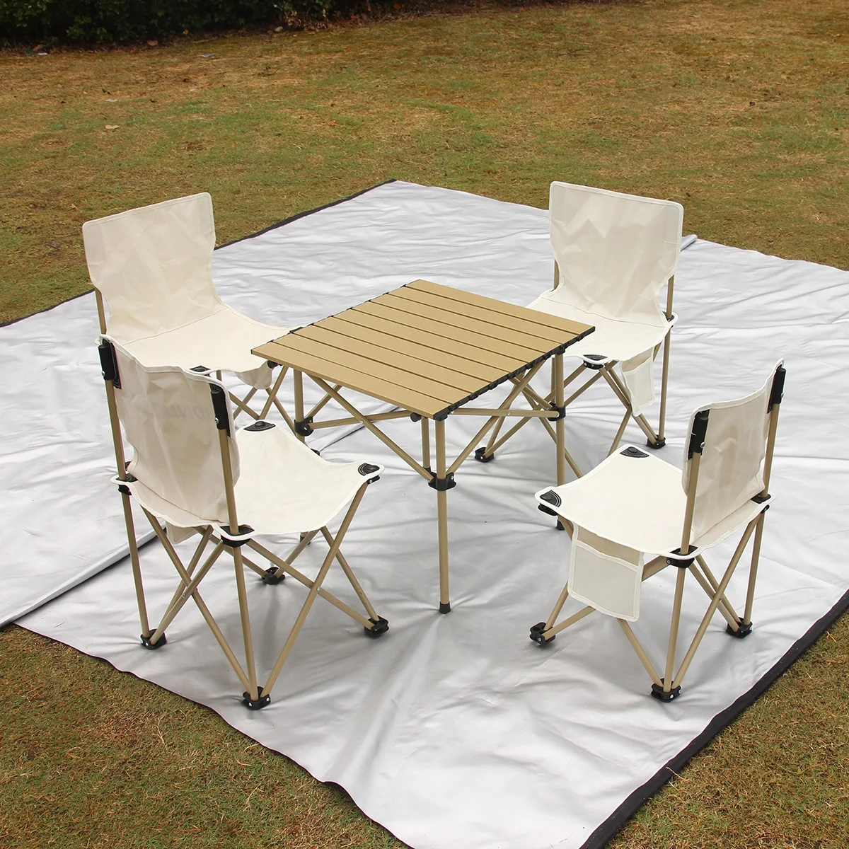 Outdoor Aluminum Folding Camping Chair with Table and Drink Holder Foldable Camping Chair and Table Set