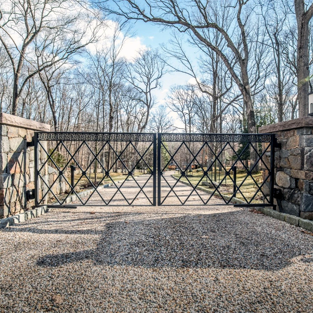 Exterior lift remote control automatic main gate designs intelligence garage door security iron main driveway gates