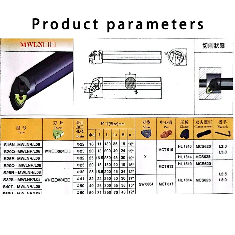 MWLNR1616 MWLNR2020 MWLNR2525 MWLNR3232 Lathe Bar CNC Cutting Tool MWLNR/L External Turning Tool Holder