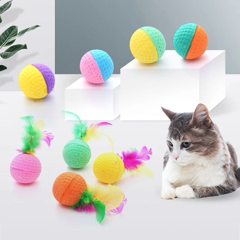 Wholesale Latex Foam Cat Toy Ball Feather Cat Soft Toys Candy Color Balls For Cats