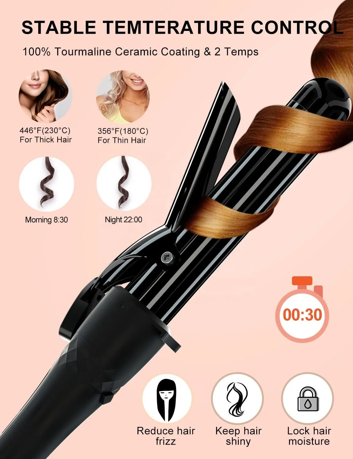 Профессиональный набор 5 в 1 для завивки волос с керамическим утюгом 30s 2 темпами и бочками