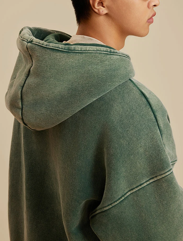 OEM heavyweight cotton fleece mens acid washed oversized dropshoulder zipper up hoodies zip jacket custom logo streetwear