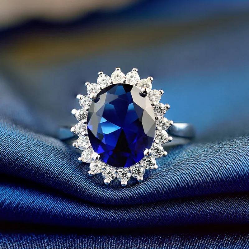 Classic sapphire gemstone ring women jewelry adjustable s925 sterling silver cubic zirconia ring