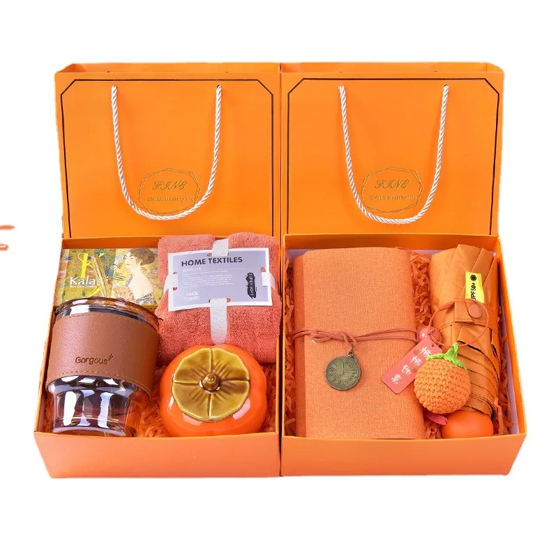 2023 Novelty Orange Notebooks Mugs Umbrellas Bottle Set Wedding Supplies Holiday Thanksgiving Gifts For Women Business Gift Set