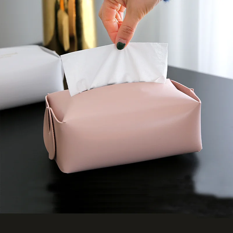 Custom Logo Easy Used Rectangle Foldable Tissue Storage Box Towel Paper Holder Pu Leather Napkin Box for Home Car Decor