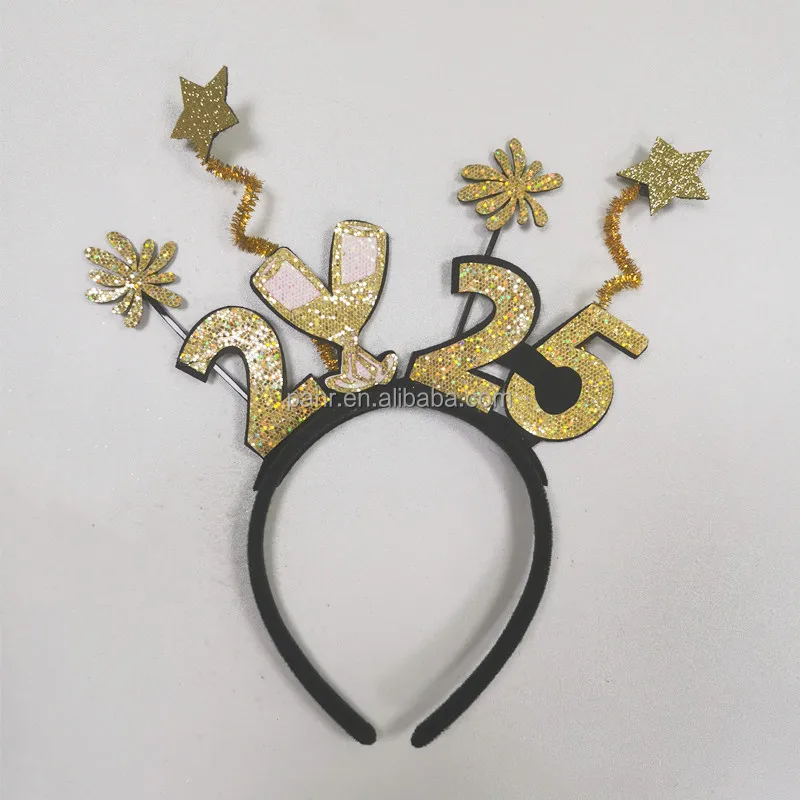 2025 happy new years eve party decorations supplies black gold new year headband photo props